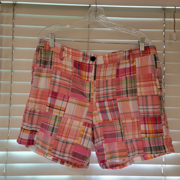 Talbots Chino Shorts Size 14P Madras Plaid Patchwork Colorful Preppy Beach - Picture 2 of 7